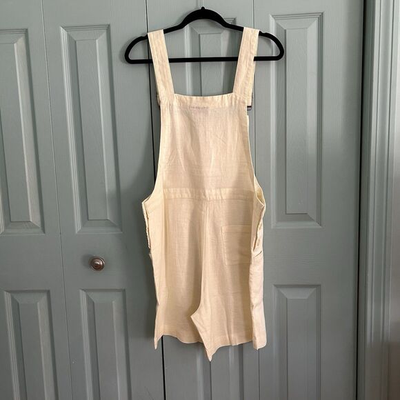 Vtg 90s Real Comfort Linen Ivory Short Overalls Romper Medium Y2K Lagenlook Boho - Picture 9 of 11